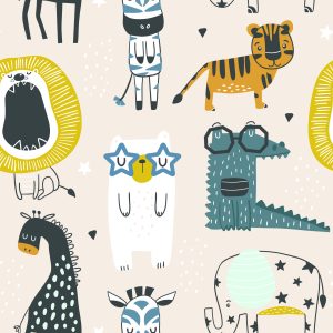 Papier Peint Pour Les Enfants - Animaux Sauvages Dans Le Style Scandinave – Image 1