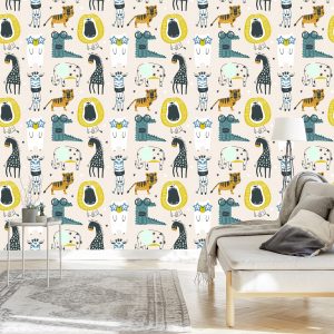 Papier Peint Pour Les Enfants - Animaux Sauvages Dans Le Style Scandinave – Image 3
