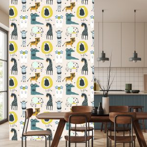 Papier Peint Pour Les Enfants - Animaux Sauvages Dans Le Style Scandinave – Image 4