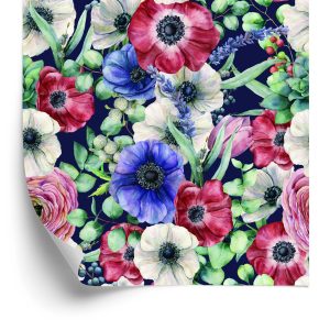 Papier Peint Anémones Et Baies De Renoncule Colorées Peintes À L'aquarelle – Image 2
