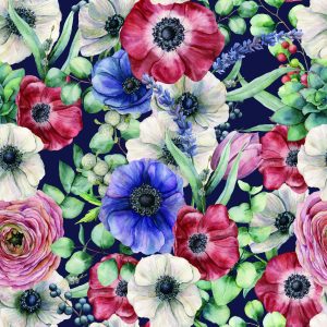 Papier Peint Anémones Et Baies De Renoncule Colorées Peintes À L'aquarelle – Image 1