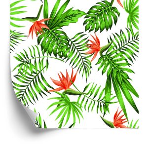 Papier Peint Feuilles Et Fleurs Tropicales Élégantes – Image 2