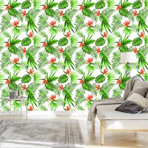Papier Peint Feuilles Et Fleurs Tropicales Élégantes – Image 3