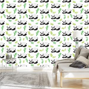 Papier Peint Pour Les Enfants - Pandas Endormis Parmi Les Bambous – Image 3