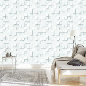 Papier Peint Mosaïque Moderne Blanche - Effet 3D – Image 3