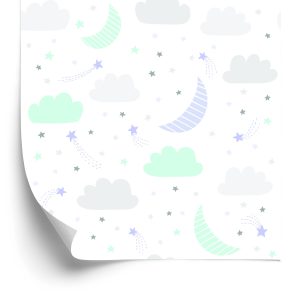 Papier Peint Pour Les Enfants - Étoiles, Nuages ​​Et Lunes Aux Couleurs Pastel – Image 2