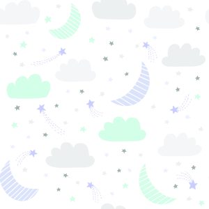 Papier Peint Pour Les Enfants - Étoiles, Nuages ​​Et Lunes Aux Couleurs Pastel – Image 1