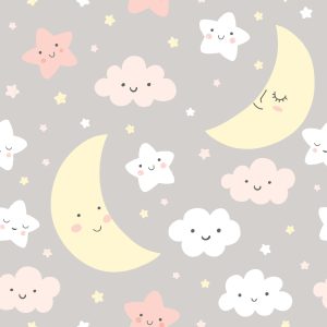 Papier Peint Pour Les Enfants - Une Nuit Pleine D'étoiles Joyeuses, De Lunes Et De Nuages – Image 1