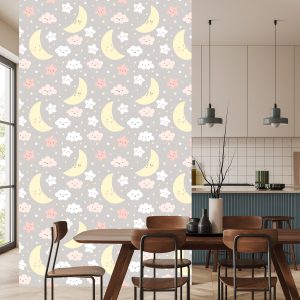 Papier Peint Pour Les Enfants - Une Nuit Pleine D'étoiles Joyeuses, De Lunes Et De Nuages – Image 4