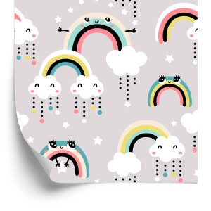 Papier Peint Pour Les Enfants - Joyeux Arcs-En-Ciel Et Nuages ​​Colorés – Image 2