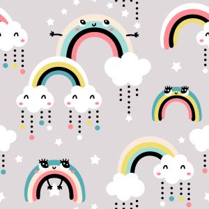 Papier Peint Pour Les Enfants - Joyeux Arcs-En-Ciel Et Nuages ​​Colorés – Image 1