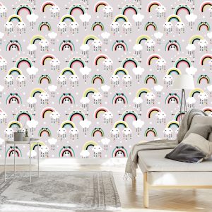 Papier Peint Pour Les Enfants - Joyeux Arcs-En-Ciel Et Nuages ​​Colorés – Image 3