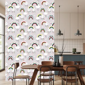 Papier Peint Pour Les Enfants - Joyeux Arcs-En-Ciel Et Nuages ​​Colorés – Image 4