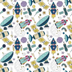 Papier Peint Pour Les Enfants - Fusées Colorées, Satellites Et Planètes – Image 1