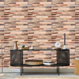 Papier Peint Planches De Bois Colorées Dans Un Style Rétro – Image 5