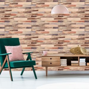 Papier Peint Planches De Bois Colorées Dans Un Style Rétro – Image 6