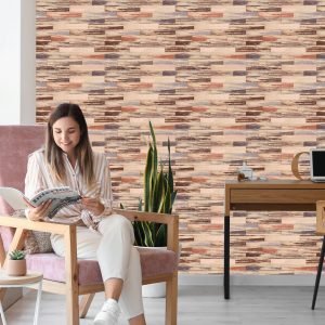 Papier Peint Planches De Bois Colorées Dans Un Style Rétro – Image 7