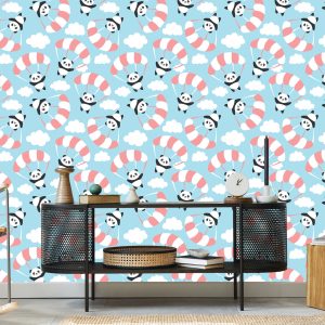Papier Peint Pour Les Enfants - Panda Volant Parmi Les Nuages – Image 5