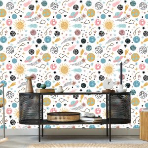 Papier Peint Pour Les Enfants - Étoiles Et Planètes Colorées De Style Scandinave – Image 5