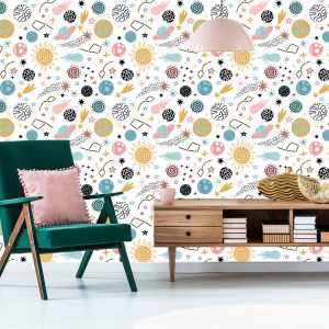 Papier Peint Pour Les Enfants - Étoiles Et Planètes Colorées De Style Scandinave – Image 6