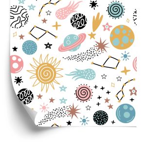 Papier Peint Pour Les Enfants - Étoiles Et Planètes Colorées De Style Scandinave – Image 2
