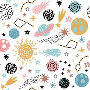 Papier Peint Pour Les Enfants - Étoiles Et Planètes Colorées De Style Scandinave – Image 1