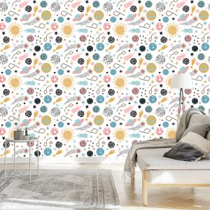Papier Peint Pour Les Enfants - Étoiles Et Planètes Colorées De Style Scandinave – Image 3