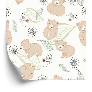 Papier Peint Pour Les Enfants - Mignons Ours En Peluche Et Oiseaux – Image 2