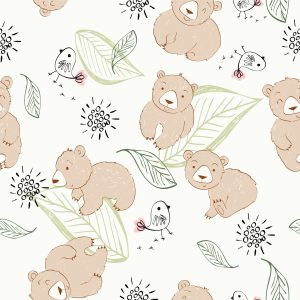 Papier Peint Pour Les Enfants - Mignons Ours En Peluche Et Oiseaux – Image 1