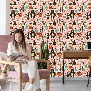 Papier Peint Pour Les Enfants - Animaux De La Forêt Au Style Scandinave – Image 7