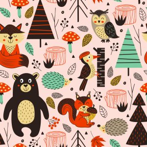 Papier Peint Pour Les Enfants - Animaux De La Forêt Au Style Scandinave – Image 1