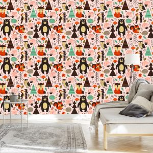 Papier Peint Pour Les Enfants - Animaux De La Forêt Au Style Scandinave – Image 3