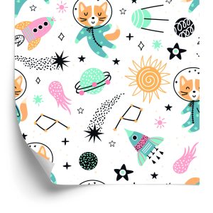Papier Peint Pour Les Enfants - Renards Heureux Dans L'espace – Image 2