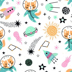 Papier Peint Pour Les Enfants - Renards Heureux Dans L'espace – Image 1