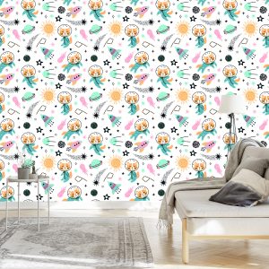 Papier Peint Pour Les Enfants - Renards Heureux Dans L'espace – Image 3