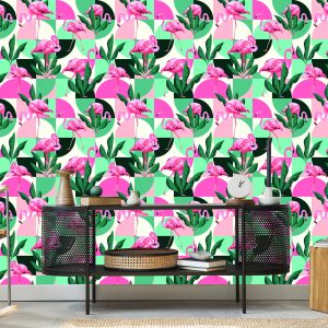 Papier Peint Feuilles Et Flamants Roses À La Mode – Image 5