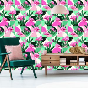 Papier Peint Feuilles Et Flamants Roses À La Mode – Image 6