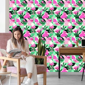 Papier Peint Feuilles Et Flamants Roses À La Mode – Image 7