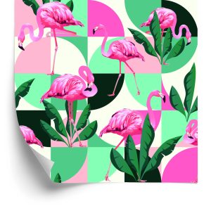 Papier Peint Feuilles Et Flamants Roses À La Mode – Image 2