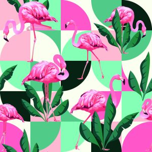 Papier Peint Feuilles Et Flamants Roses À La Mode – Image 1