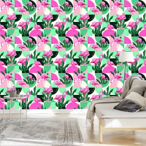 Papier Peint Feuilles Et Flamants Roses À La Mode – Image 3