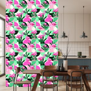 Papier Peint Feuilles Et Flamants Roses À La Mode – Image 4