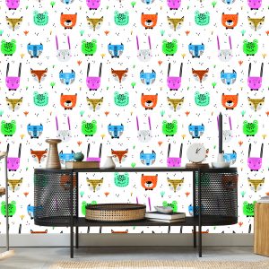 Papier Peint Pour Les Enfants - Animaux De La Forêt Joyeux Et Colorés Dans Le Style Scandinave – Image 5