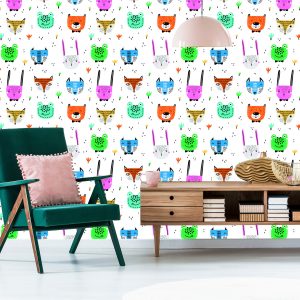 Papier Peint Pour Les Enfants - Animaux De La Forêt Joyeux Et Colorés Dans Le Style Scandinave – Image 6