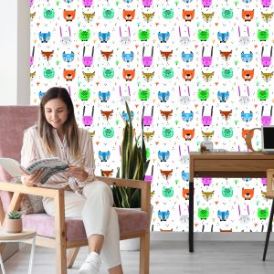 Papier Peint Pour Les Enfants - Animaux De La Forêt Joyeux Et Colorés Dans Le Style Scandinave – Image 7