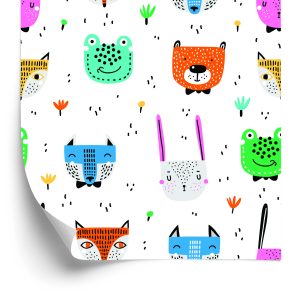 Papier Peint Pour Les Enfants - Animaux De La Forêt Joyeux Et Colorés Dans Le Style Scandinave – Image 2