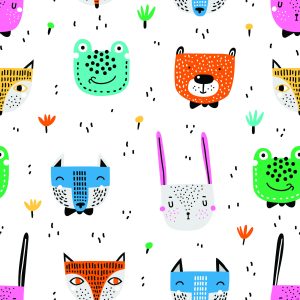 Papier Peint Pour Les Enfants - Animaux De La Forêt Joyeux Et Colorés Dans Le Style Scandinave – Image 1