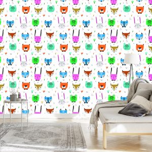 Papier Peint Pour Les Enfants - Animaux De La Forêt Joyeux Et Colorés Dans Le Style Scandinave – Image 3
