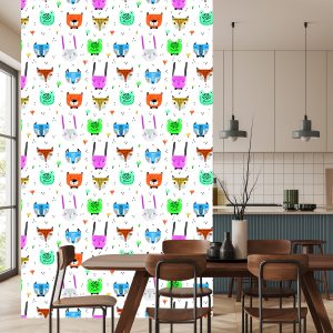 Papier Peint Pour Les Enfants - Animaux De La Forêt Joyeux Et Colorés Dans Le Style Scandinave – Image 4
