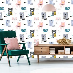 Papier Peint Pour Les Enfants Coloré Drôle Chatons Conte De Fées 3D – Image 6